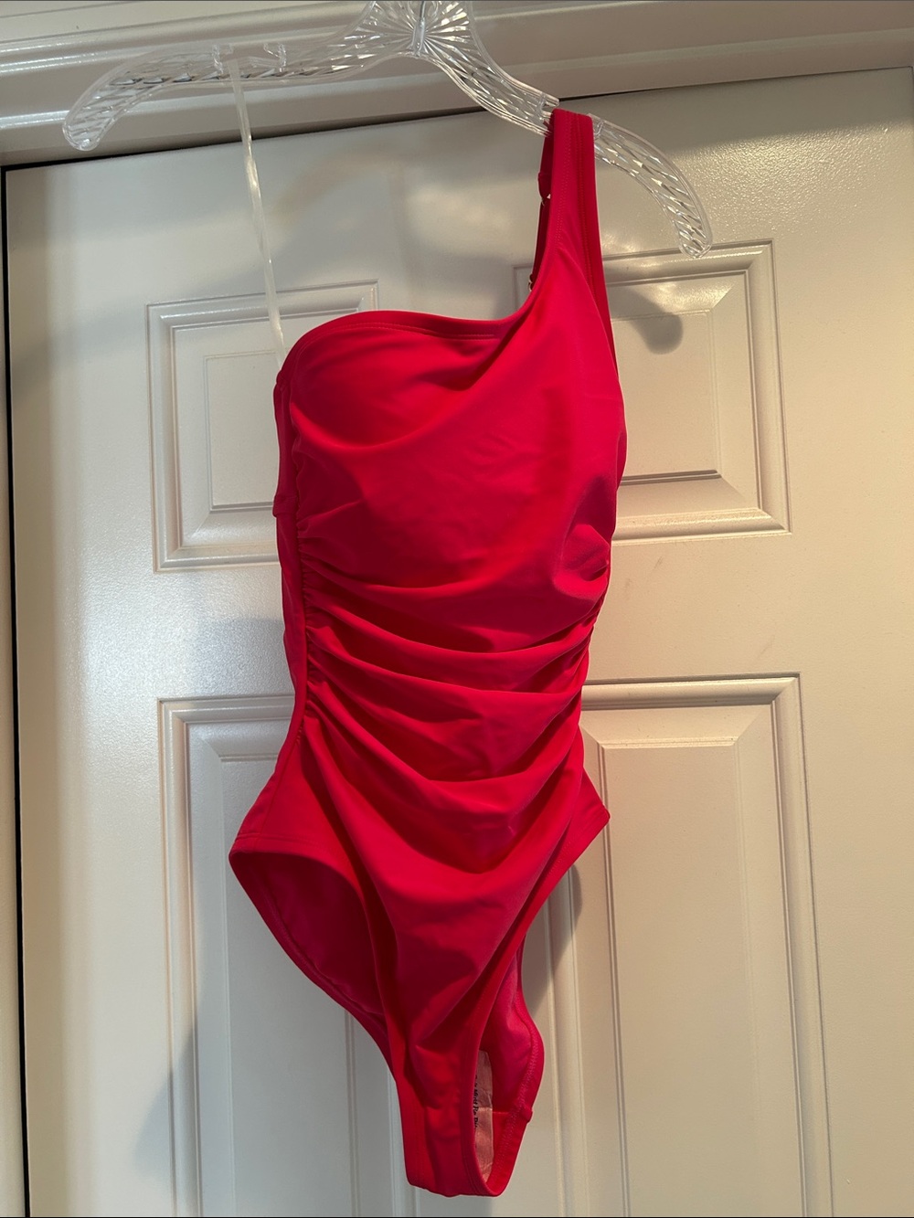 One-Shoulder Pink Ruched One-Piece Swimsuit  XS (0-2)